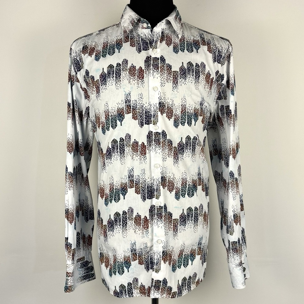 Robert Graham Shirt Men's XXL Multicolor Cotton Skyline Diamond Flip Cuff Preppy